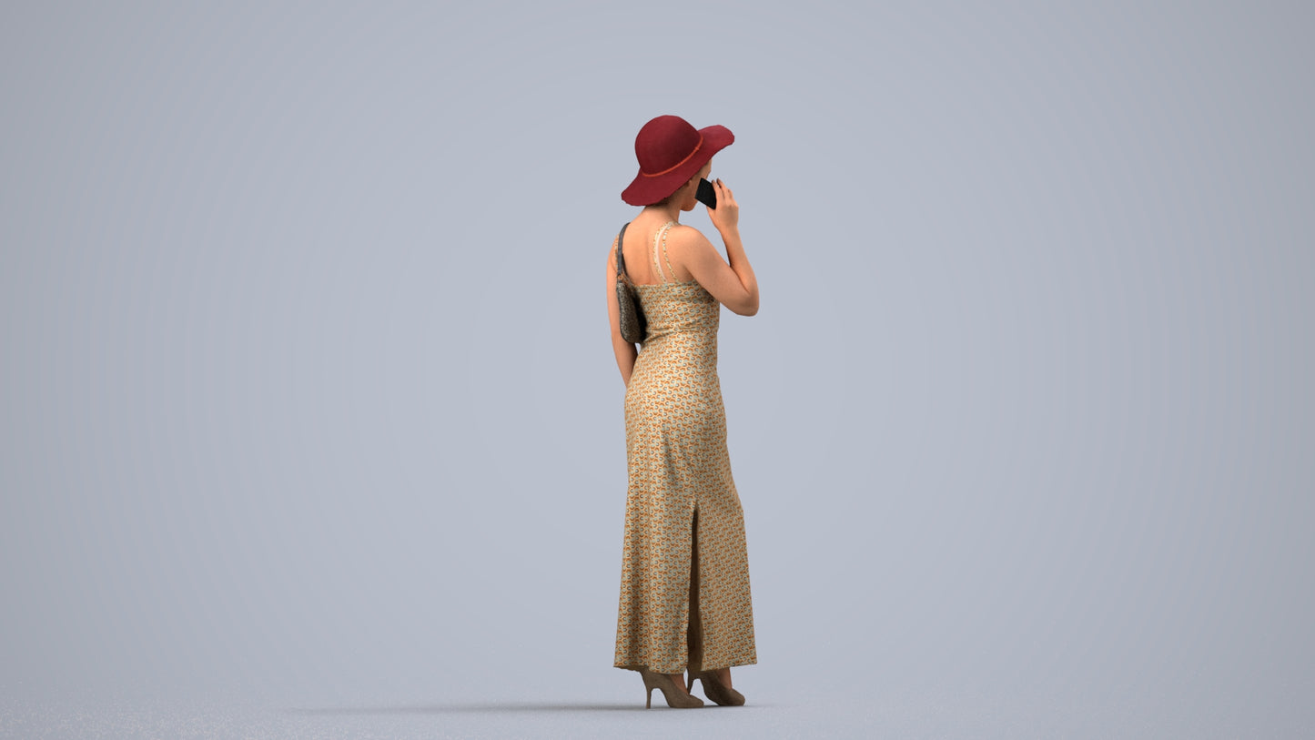 realistic 3D human woman casual walking, archviz people FBX OBJ for Blender, side view render