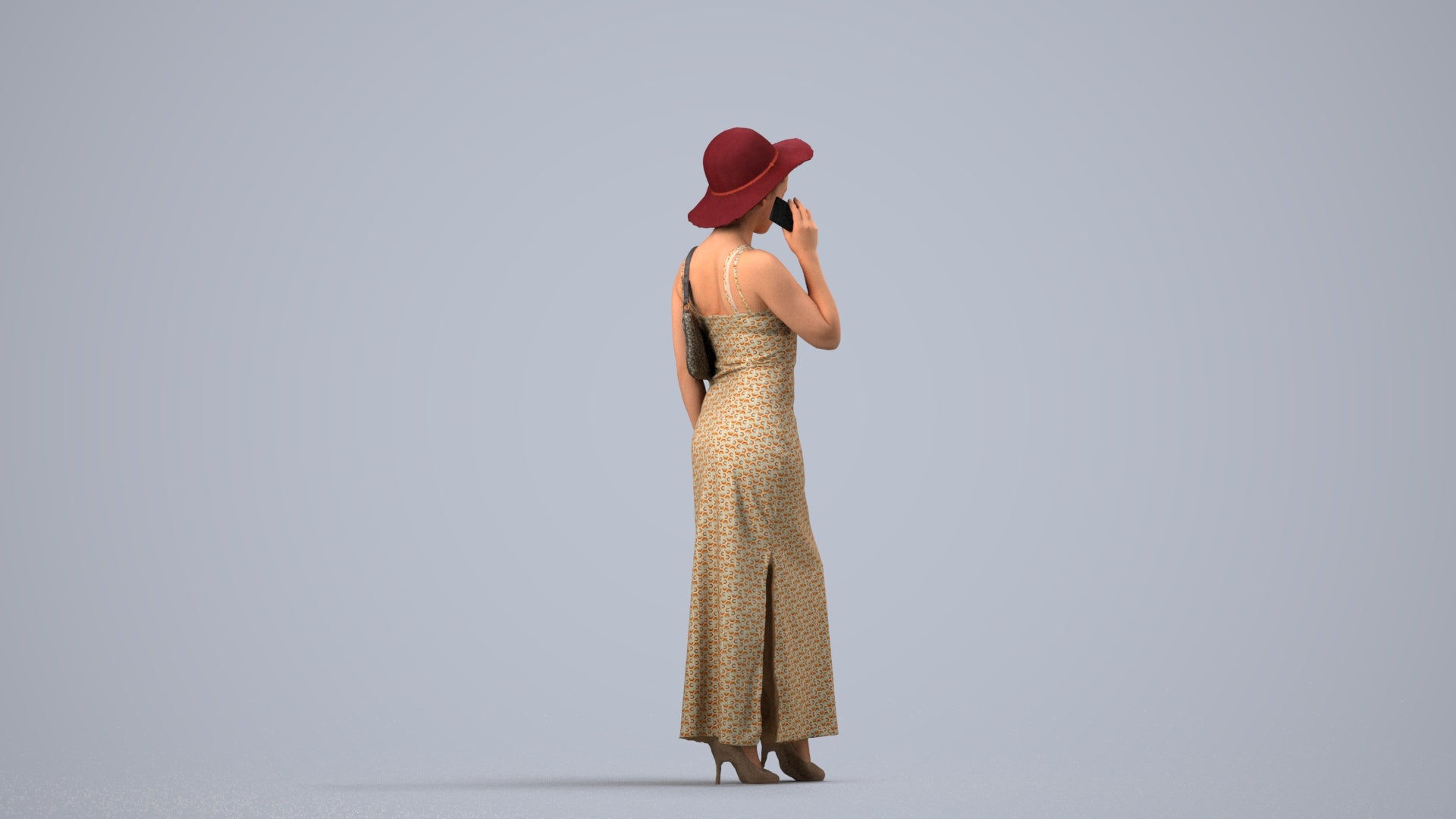 realistic 3D human woman casual walking, archviz people FBX OBJ for Blender, side view render