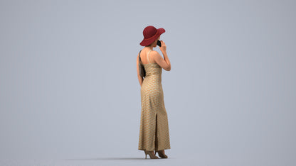 realistic 3D human woman casual walking, archviz people FBX OBJ for Blender, side view render