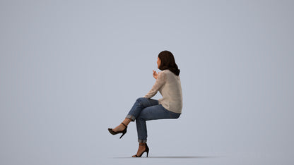 realistic 3D people woman casual sitting, render-ready for V-Ray and Corona, FBX OBJ, three-quarter view render