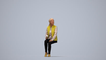 3D scanned senior woman sitting casual, photorealistic archviz people for Enscape and SketchUp, top-down view render