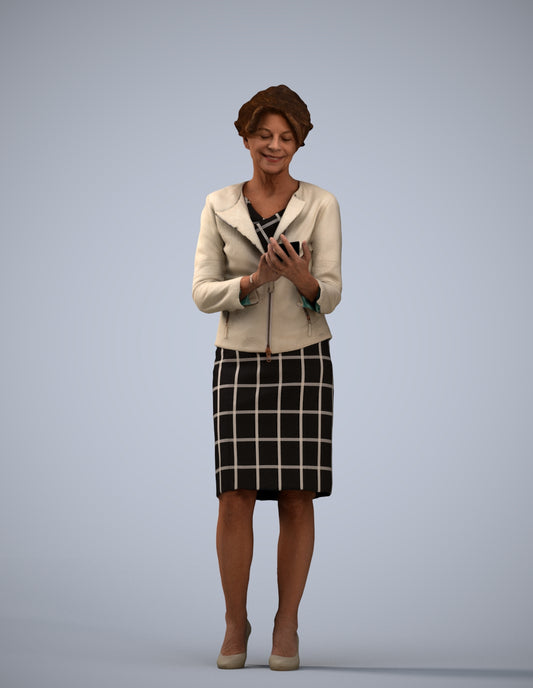 3D scanned woman standing business, photorealistic archviz people for Enscape and SketchUp