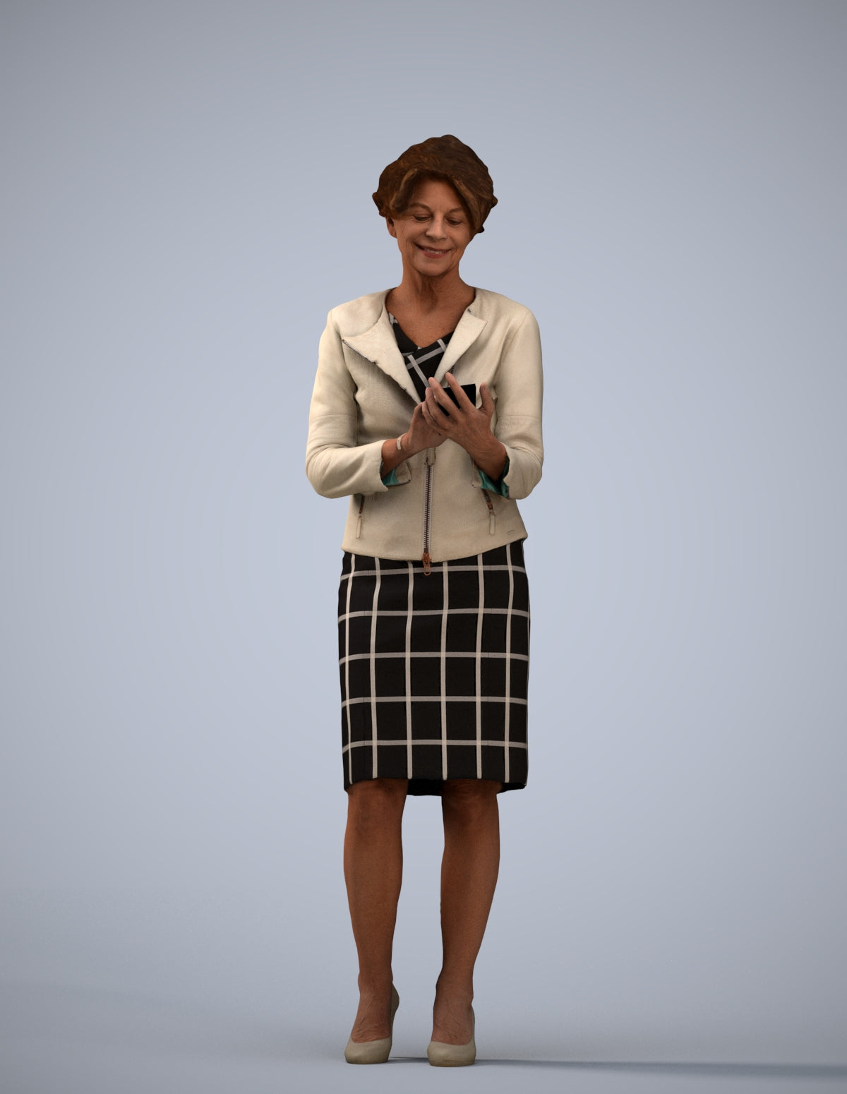 3D scanned woman standing business, photorealistic archviz people for Enscape and SketchUp