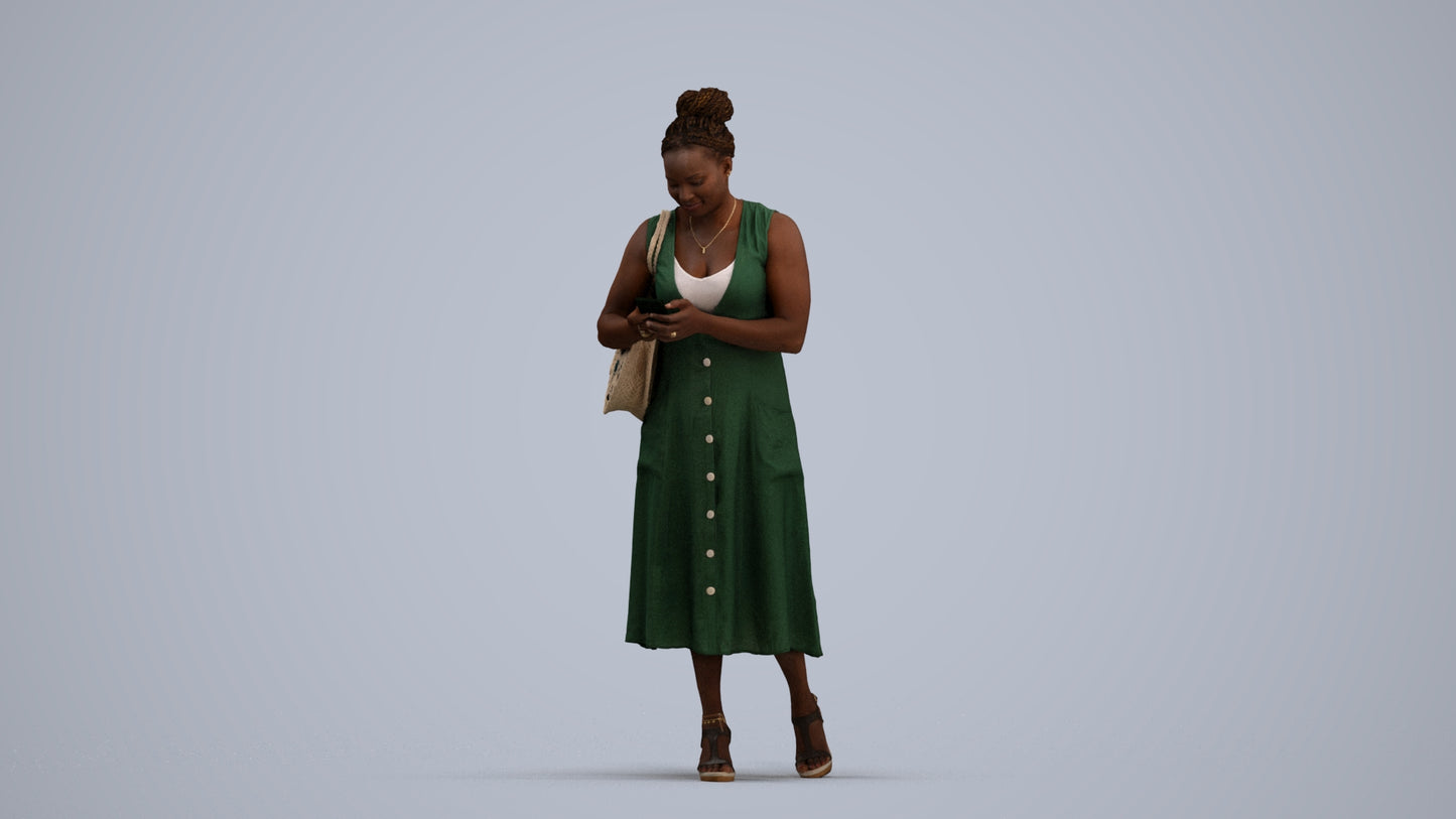 realistic 3D woman casual standing, scanned archviz people for Blender and 3ds Max, standing pose render