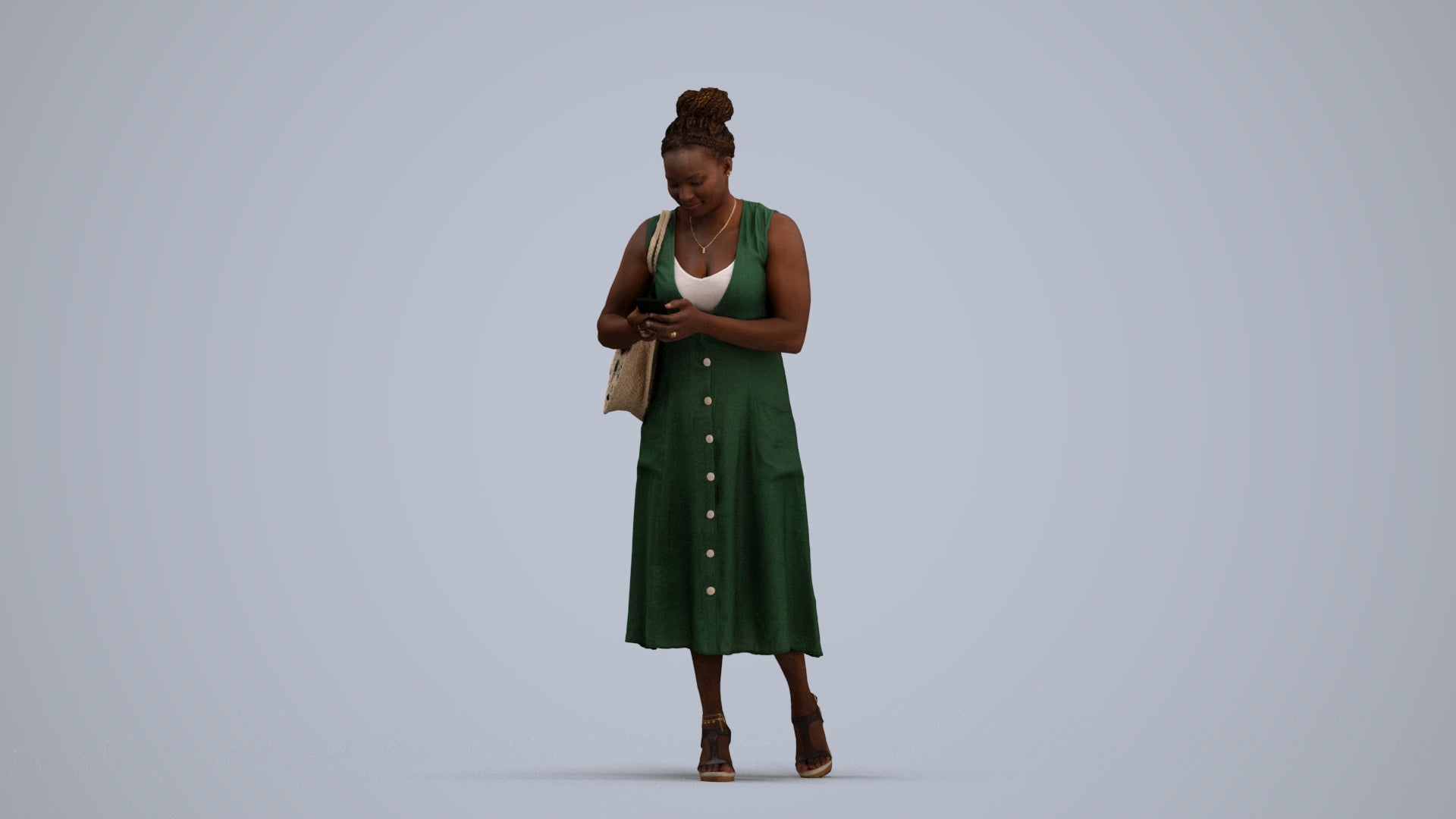 realistic 3D woman casual standing, scanned archviz people for Blender and 3ds Max, standing pose render