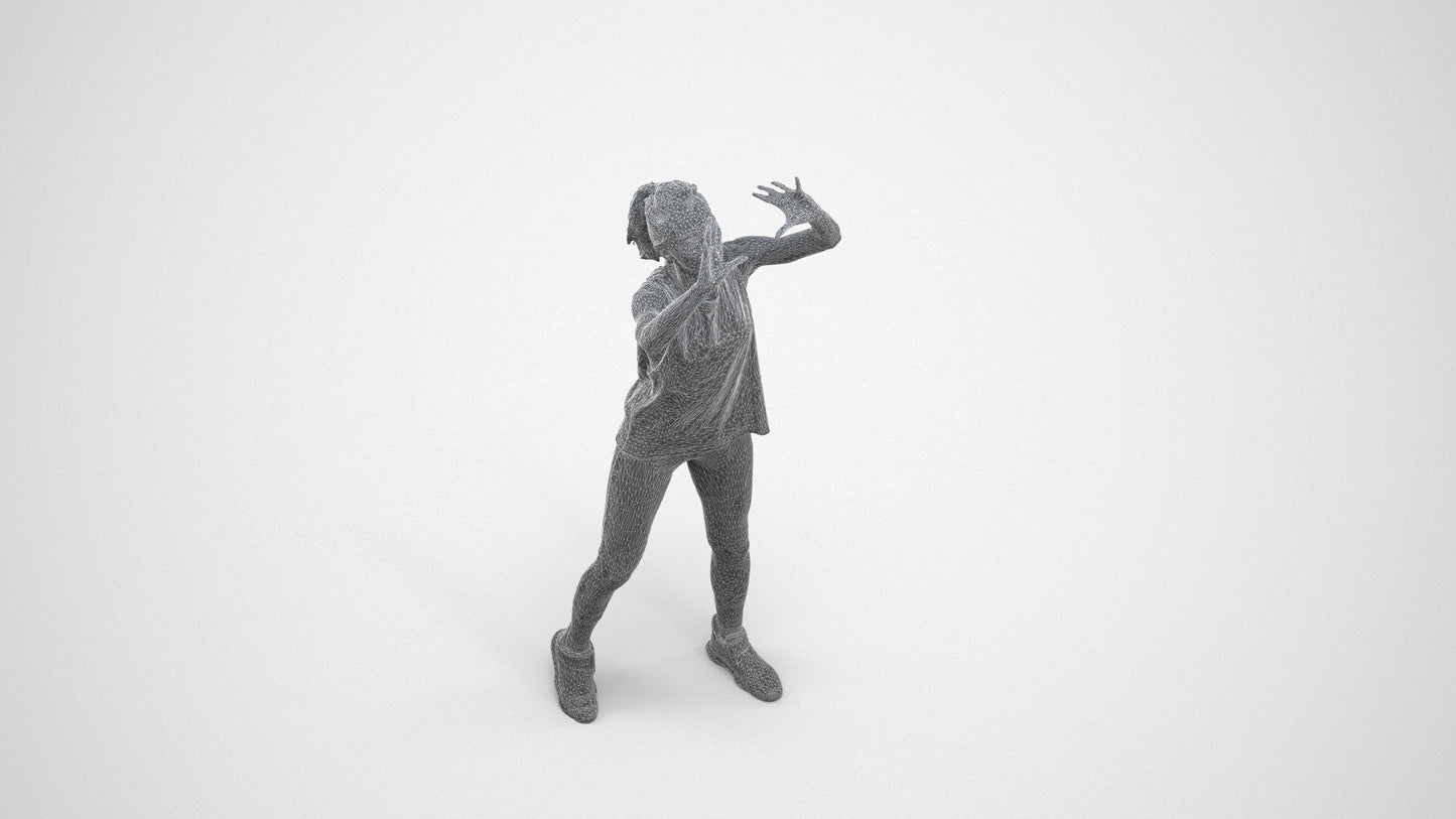 scanned 3D woman sport, photogrammetry people for Enscape and V-Ray, wireframe three-quarter view