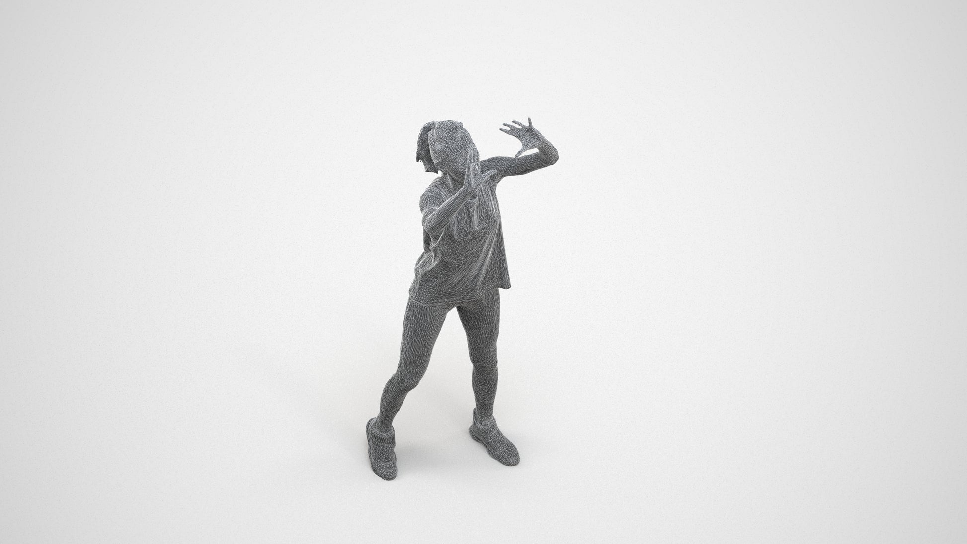 scanned 3D woman sport, photogrammetry people for Enscape and V-Ray, wireframe three-quarter view
