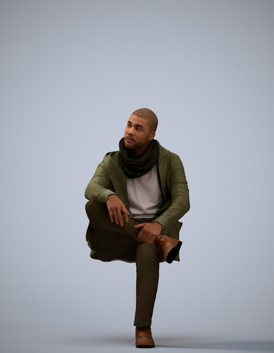 3D people model man casual sitting, scanned human for 3ds Max rendering