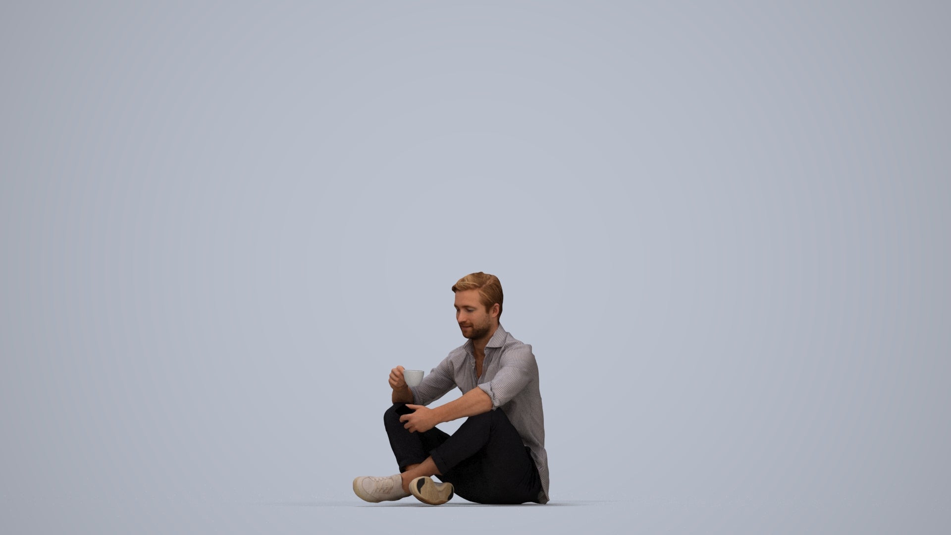 3D scanned man sitting casual, photorealistic archviz people for Enscape and SketchUp, top-down view render