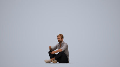3D scanned man sitting casual, photorealistic archviz people for Enscape and SketchUp, top-down view render
