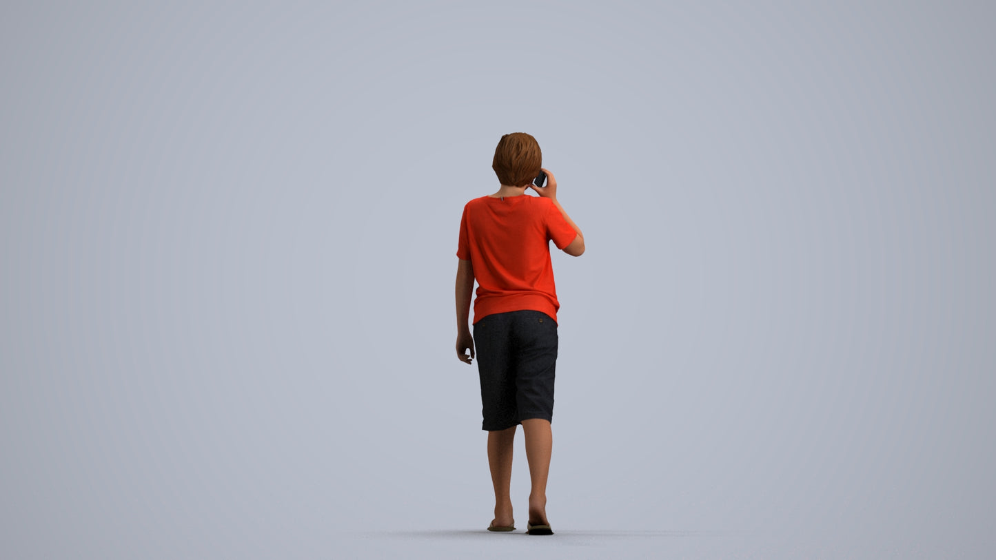 3D human model boy casual kids, photogrammetry scanned person for archviz, front view render