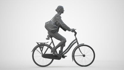 photogrammetry 3D woman business cycling, realistic human model archviz FBX, wireframe side view