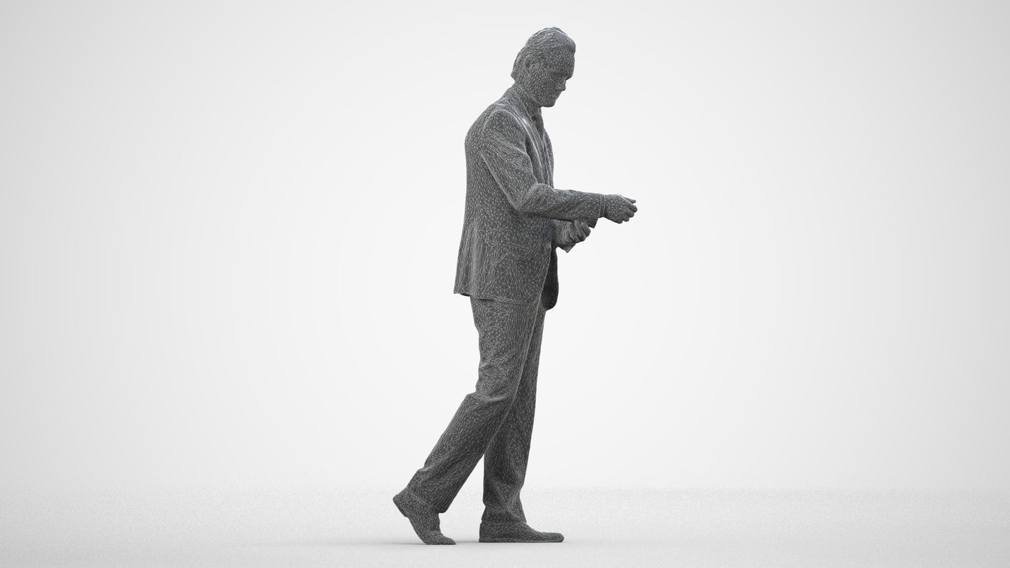photogrammetry 3D man business, realistic human model archviz FBX, wireframe side view