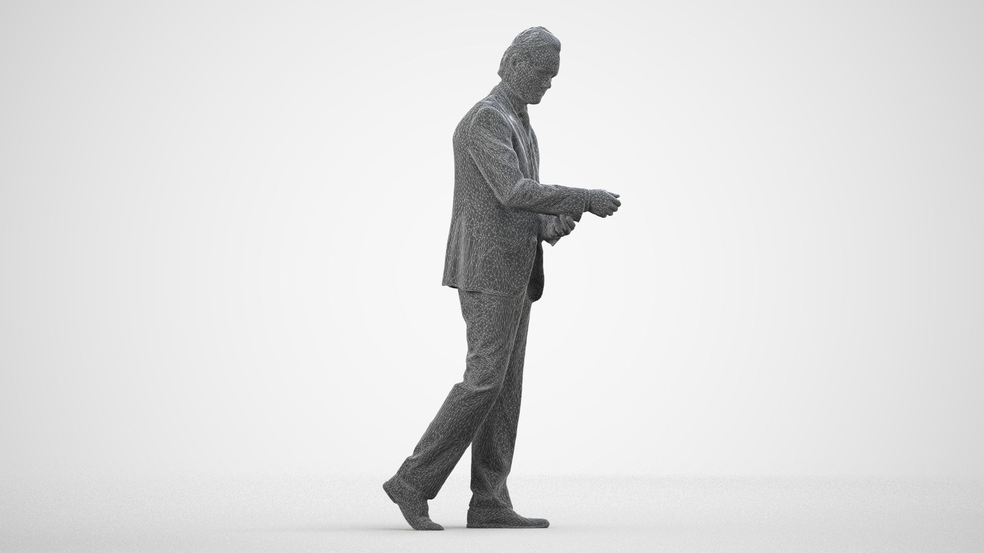 photogrammetry 3D man business, realistic human model archviz FBX, wireframe side view
