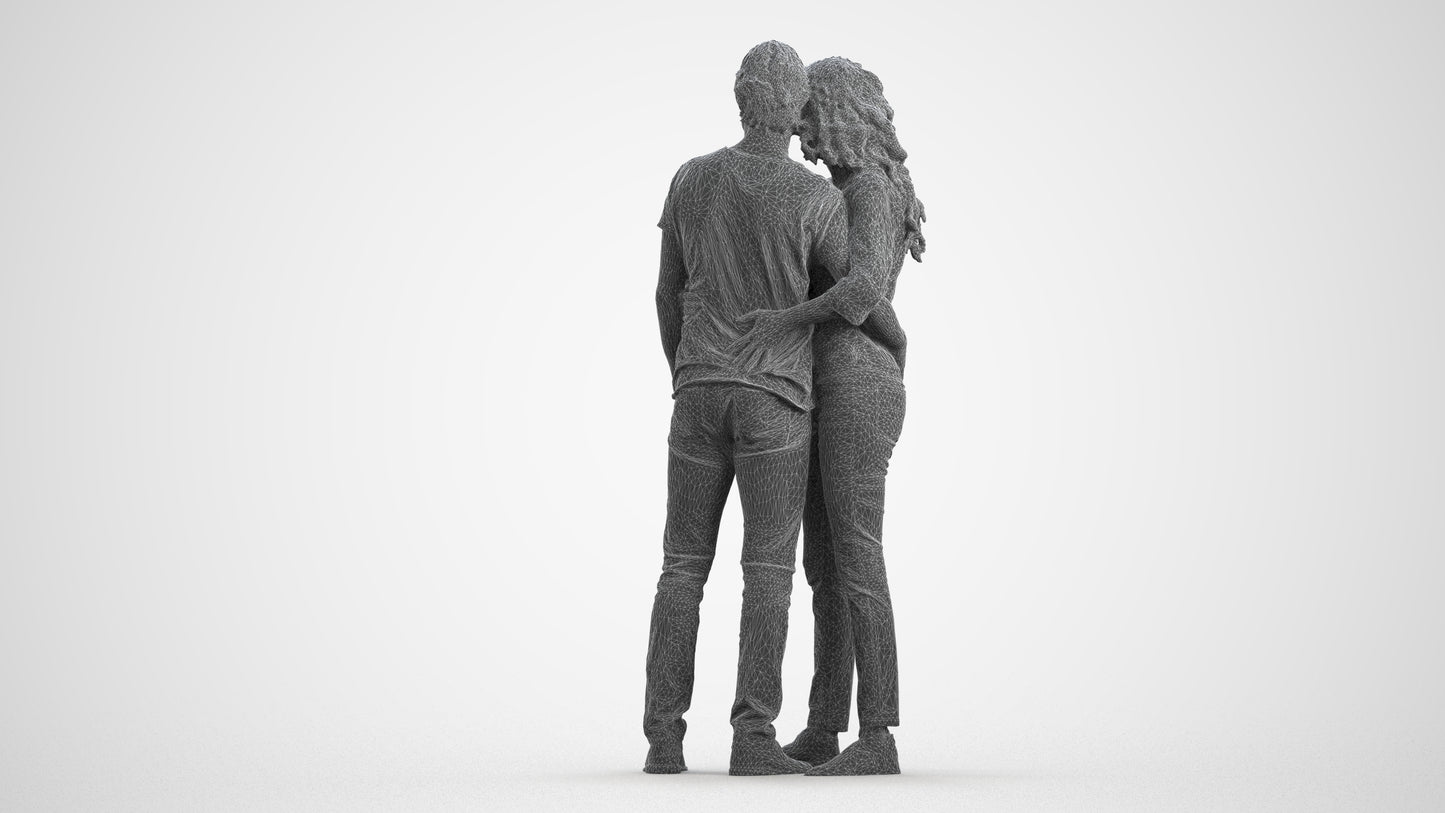 realistic 3D human woman casual couple, archviz people FBX OBJ for Blender, wireframe front view