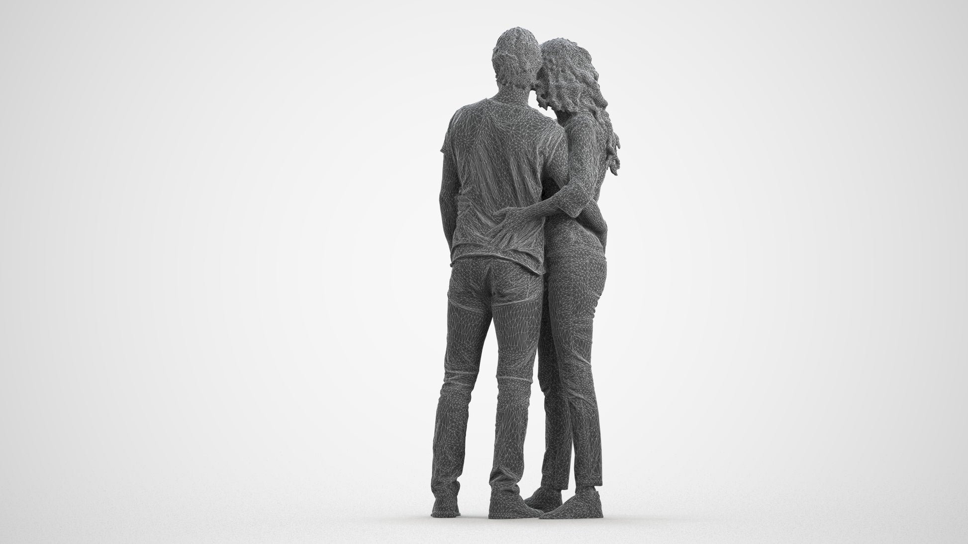 realistic 3D human woman casual couple, archviz people FBX OBJ for Blender, wireframe front view