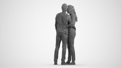 realistic 3D human woman casual couple, archviz people FBX OBJ for Blender, wireframe front view