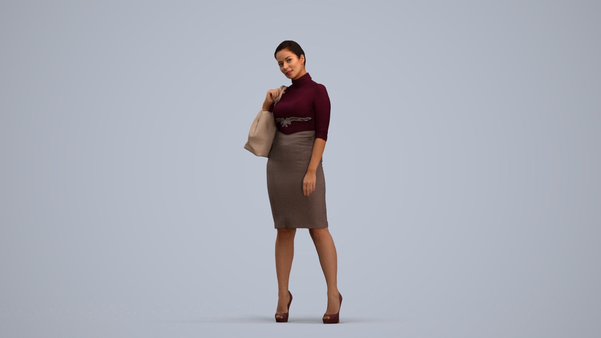 3D scanned woman standing business, photorealistic archviz people for Enscape and SketchUp, standing pose render