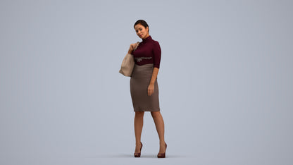 3D scanned woman standing business, photorealistic archviz people for Enscape and SketchUp, standing pose render