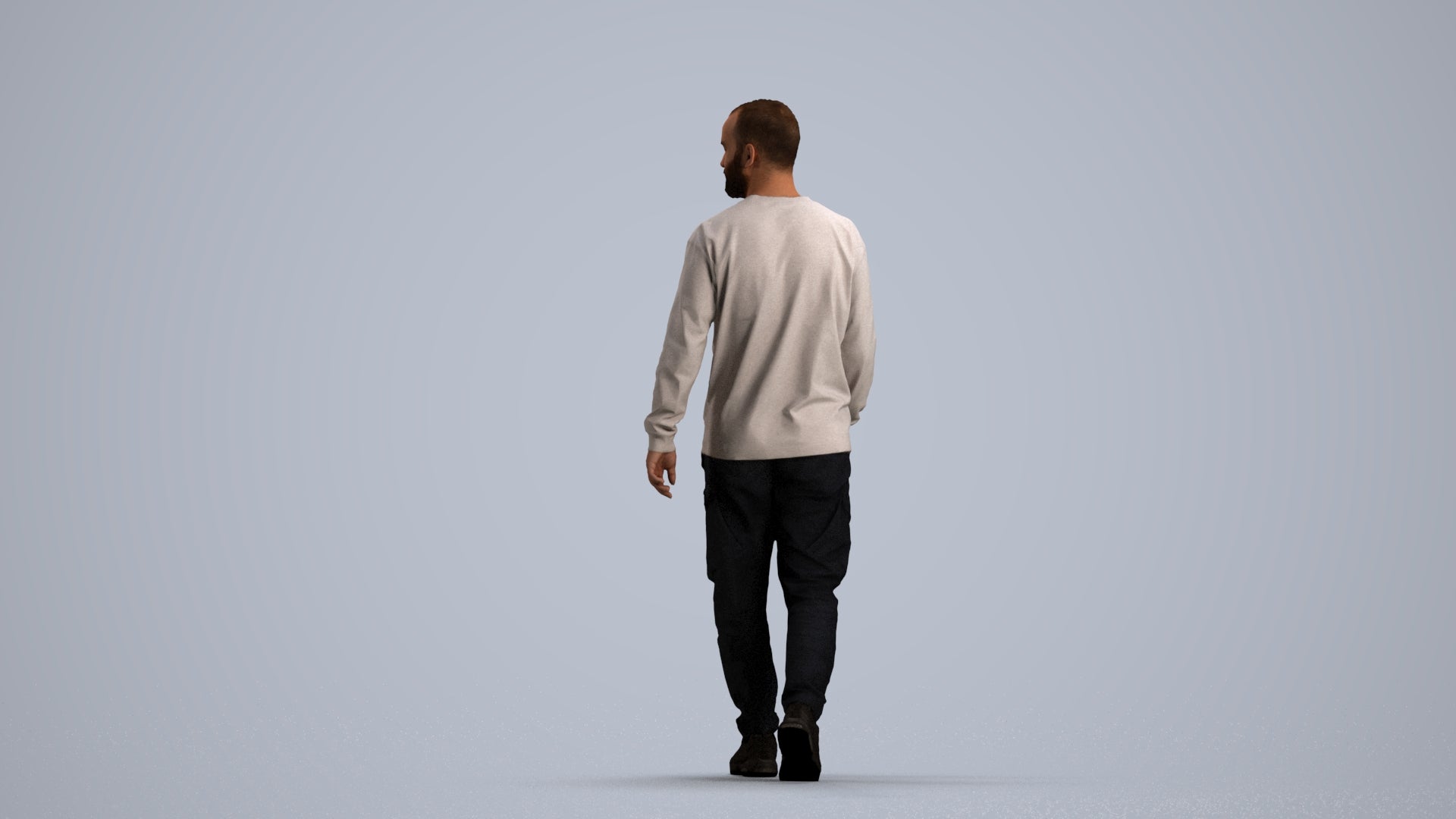 3D scanned man walking casual, photorealistic archviz people for Enscape and SketchUp, front view render