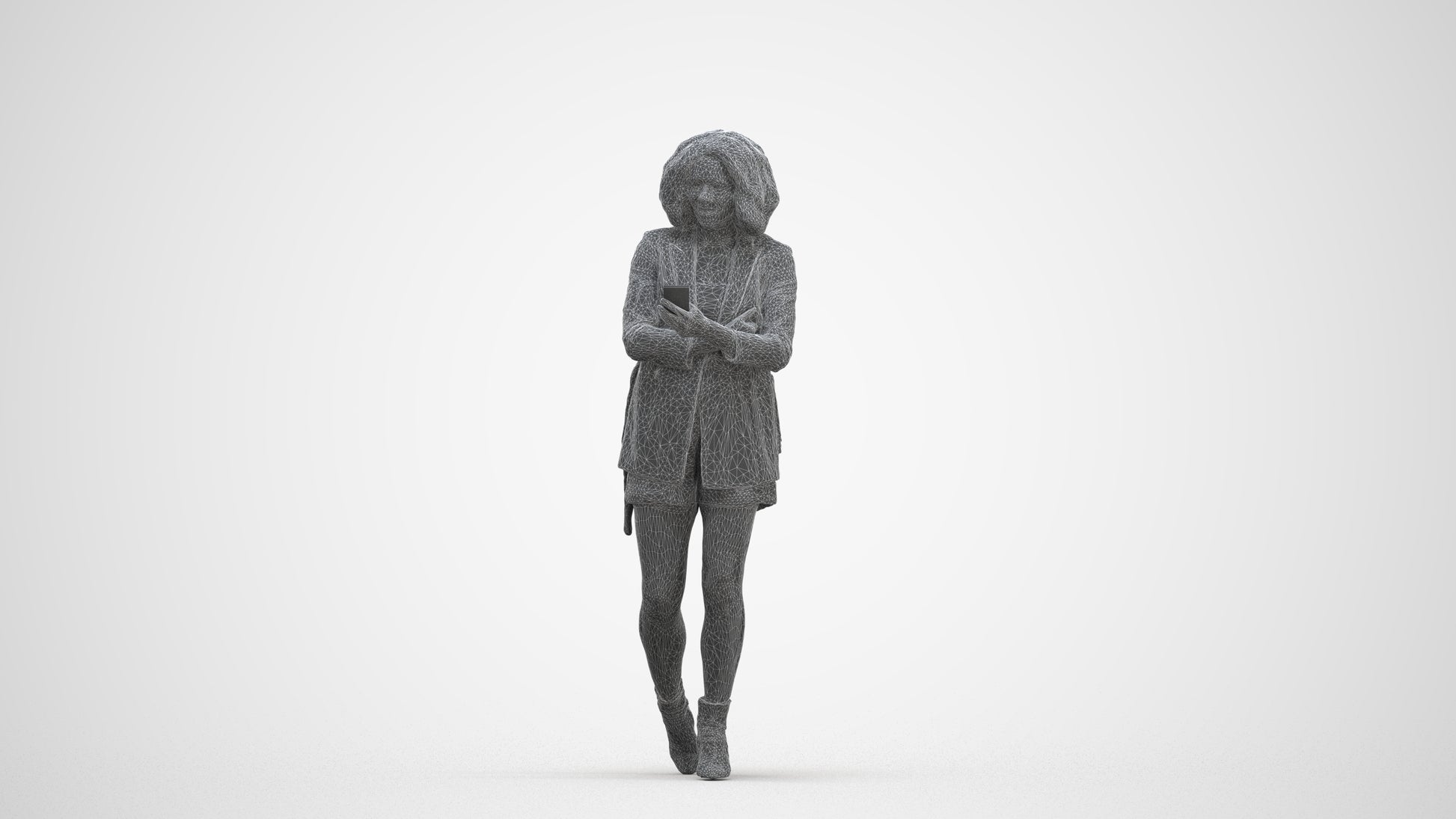 3D people model woman business standing, scanned human for 3ds Max rendering, three-quarter front view render