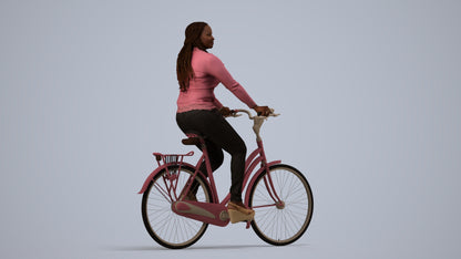 3D human model woman casual cycling, photogrammetry scanned person for archviz, side view render