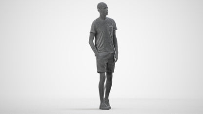 3D people model man casual walking, scanned human for 3ds Max rendering, wireframe side view