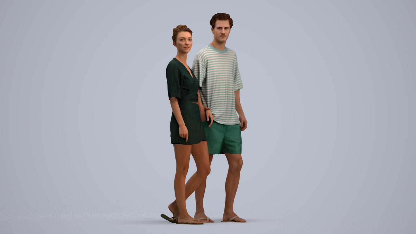 realistic 3D human woman casual couple, archviz people FBX OBJ for Blender, standing pose render