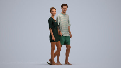 realistic 3D human woman casual couple, archviz people FBX OBJ for Blender, standing pose render