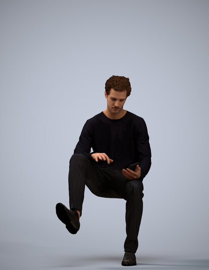realistic 3D man casual sitting, scanned archviz people for Blender and 3ds Max