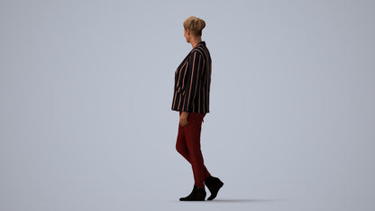 photogrammetry 3D woman business walking, realistic human model archviz FBX, three-quarter view render
