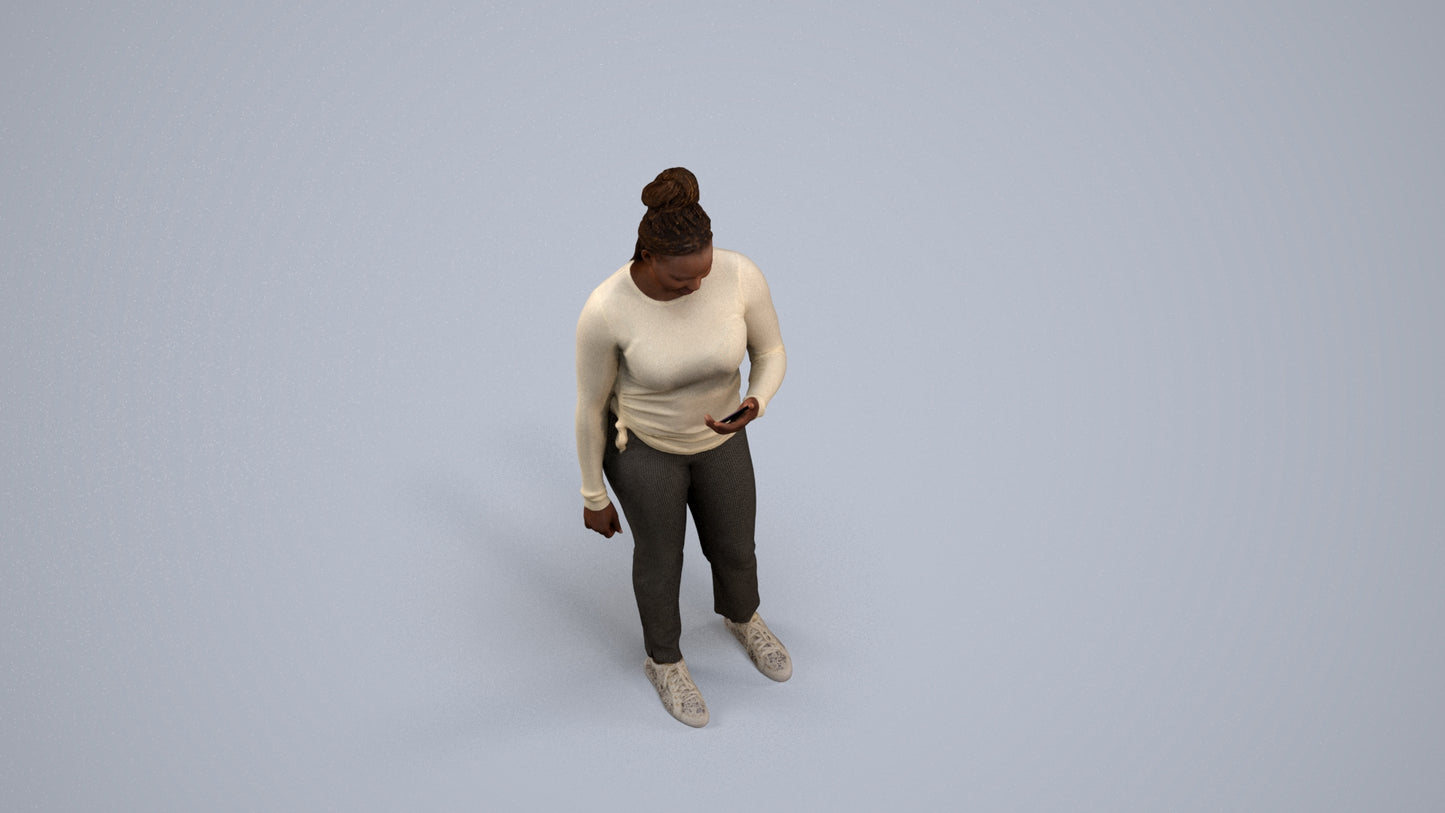 realistic 3D people woman casual standing, render-ready for V-Ray and Corona, FBX OBJ, back view render