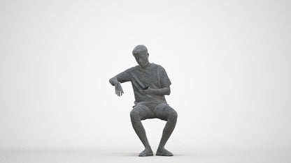 realistic 3D man casual sitting, scanned archviz people for Blender and 3ds Max, three-quarter front view render