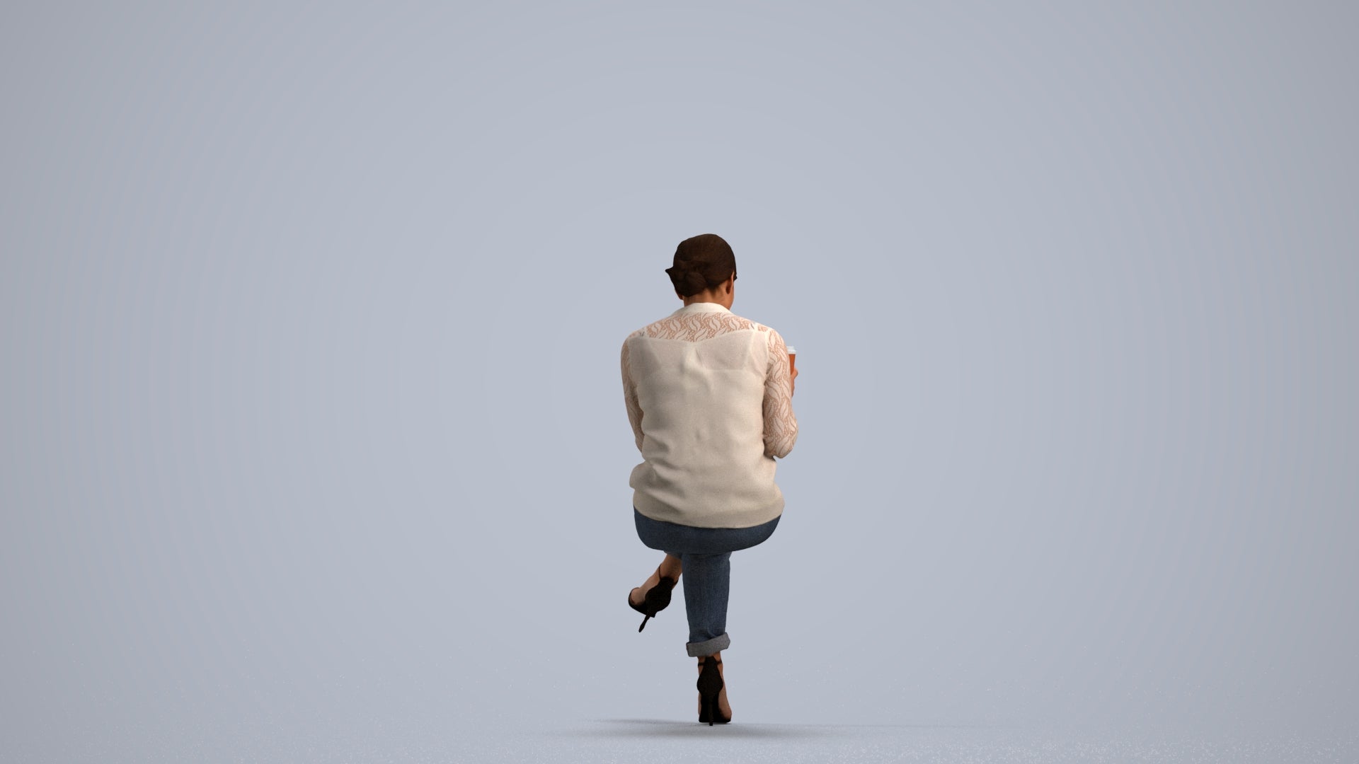 realistic 3D woman casual sitting, scanned archviz people for Blender and 3ds Max, front view render