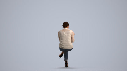 realistic 3D woman casual sitting, scanned archviz people for Blender and 3ds Max, front view render
