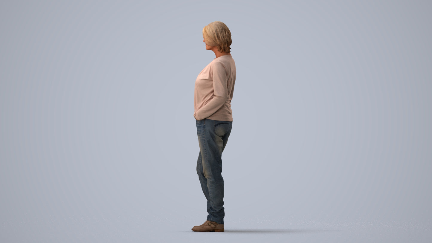 3D people model woman casual standing, scanned human for 3ds Max rendering, three-quarter view render