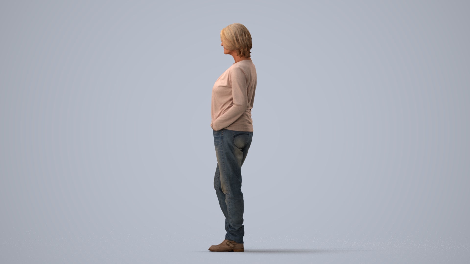 3D people model woman casual standing, scanned human for 3ds Max rendering, three-quarter view render