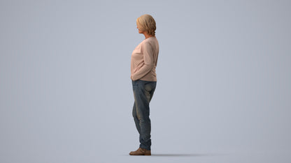 3D people model woman casual standing, scanned human for 3ds Max rendering, three-quarter view render