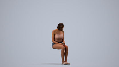 realistic 3D woman casual sitting, scanned archviz people for Blender and 3ds Max, side view render
