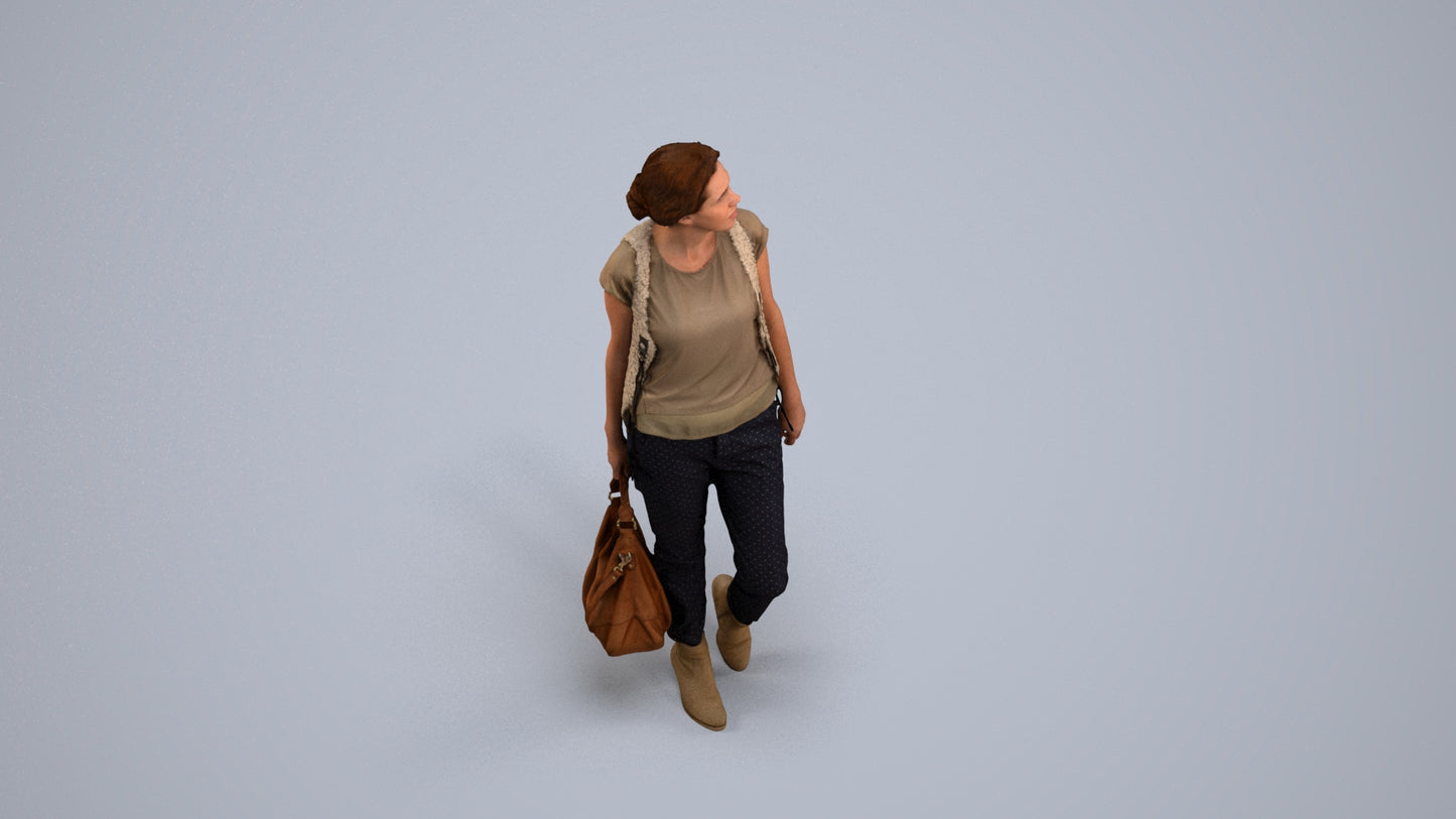 3D scanned woman standing casual, photorealistic archviz people for Enscape and SketchUp, back view render