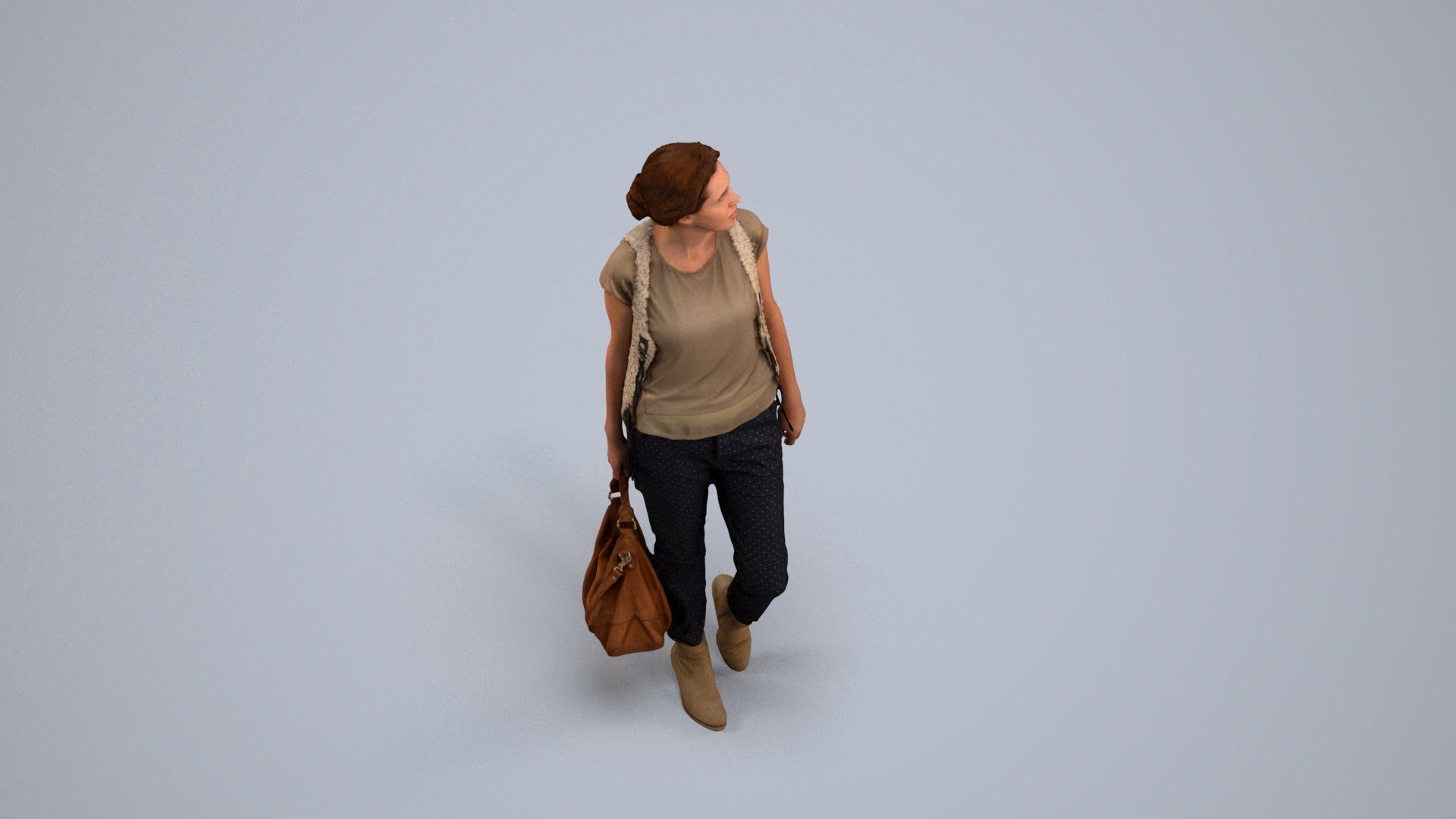 3D scanned woman standing casual, photorealistic archviz people for Enscape and SketchUp, back view render