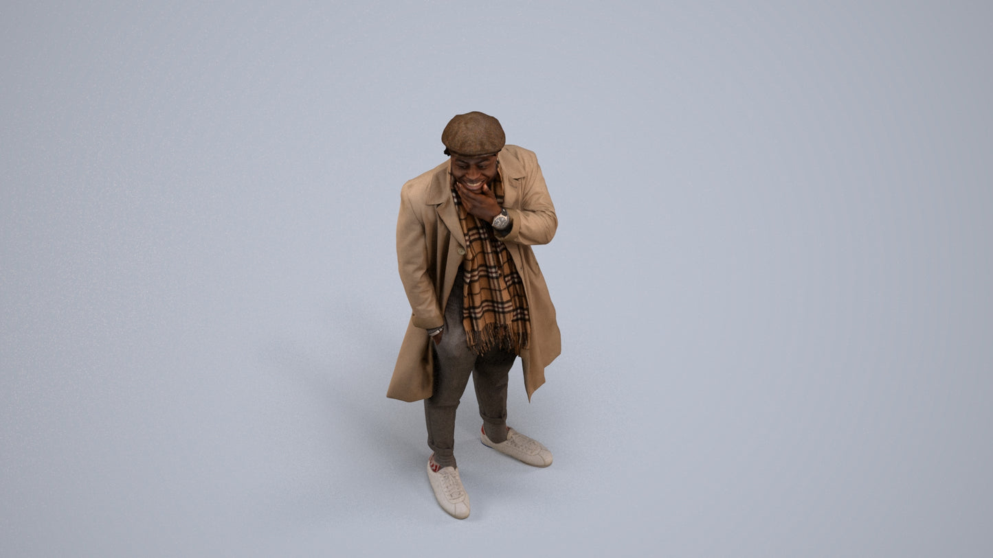 3D human model man casual standing, photogrammetry scanned person for archviz, back view render