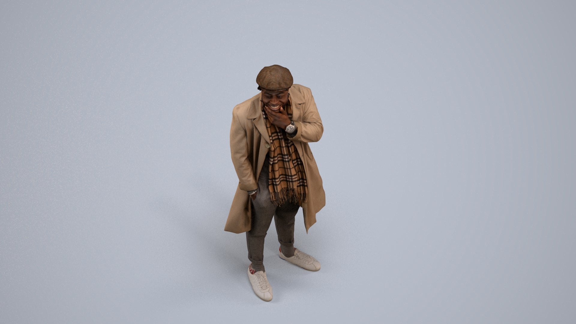 3D human model man casual standing, photogrammetry scanned person for archviz, back view render