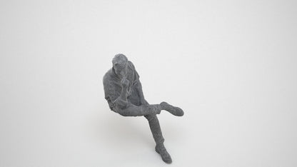 realistic 3D man casual sitting, scanned archviz people for Blender and 3ds Max, wireframe three-quarter view
