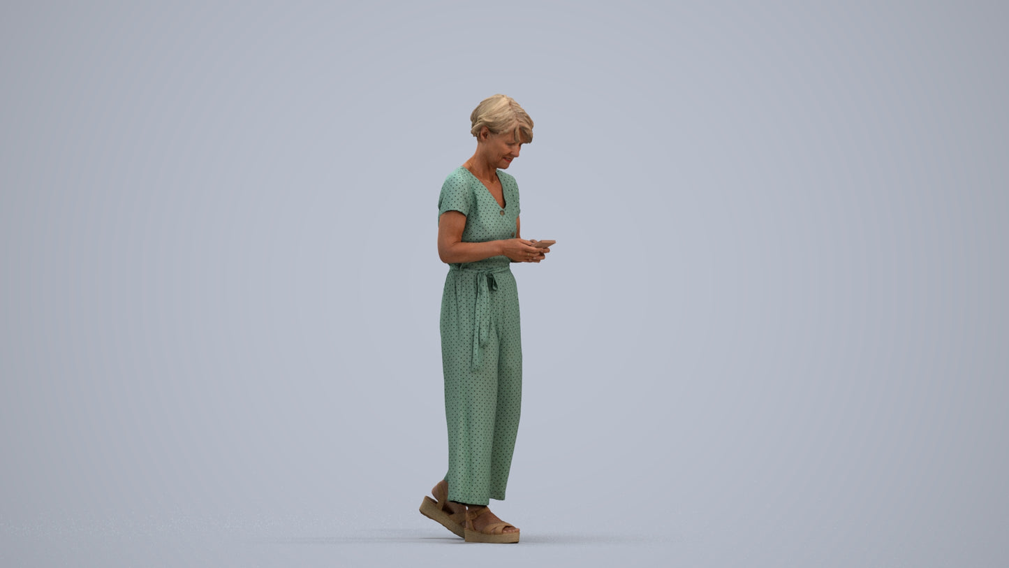 scanned 3D senior woman casual walking, photogrammetry people for Enscape and V-Ray, standing pose render