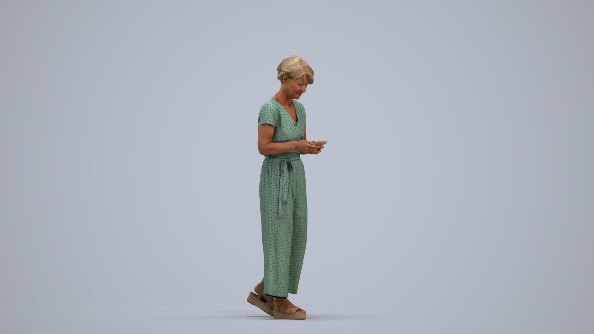 scanned 3D senior woman casual walking, photogrammetry people for Enscape and V-Ray, standing pose render