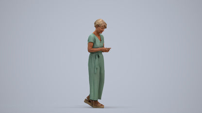 scanned 3D senior woman casual walking, photogrammetry people for Enscape and V-Ray, standing pose render