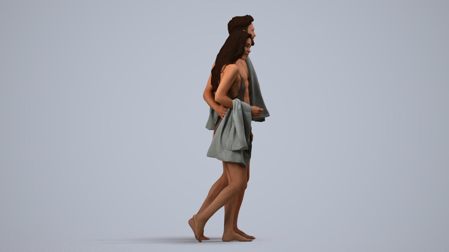 3D people model woman pool, scanned human for 3ds Max rendering, side view render