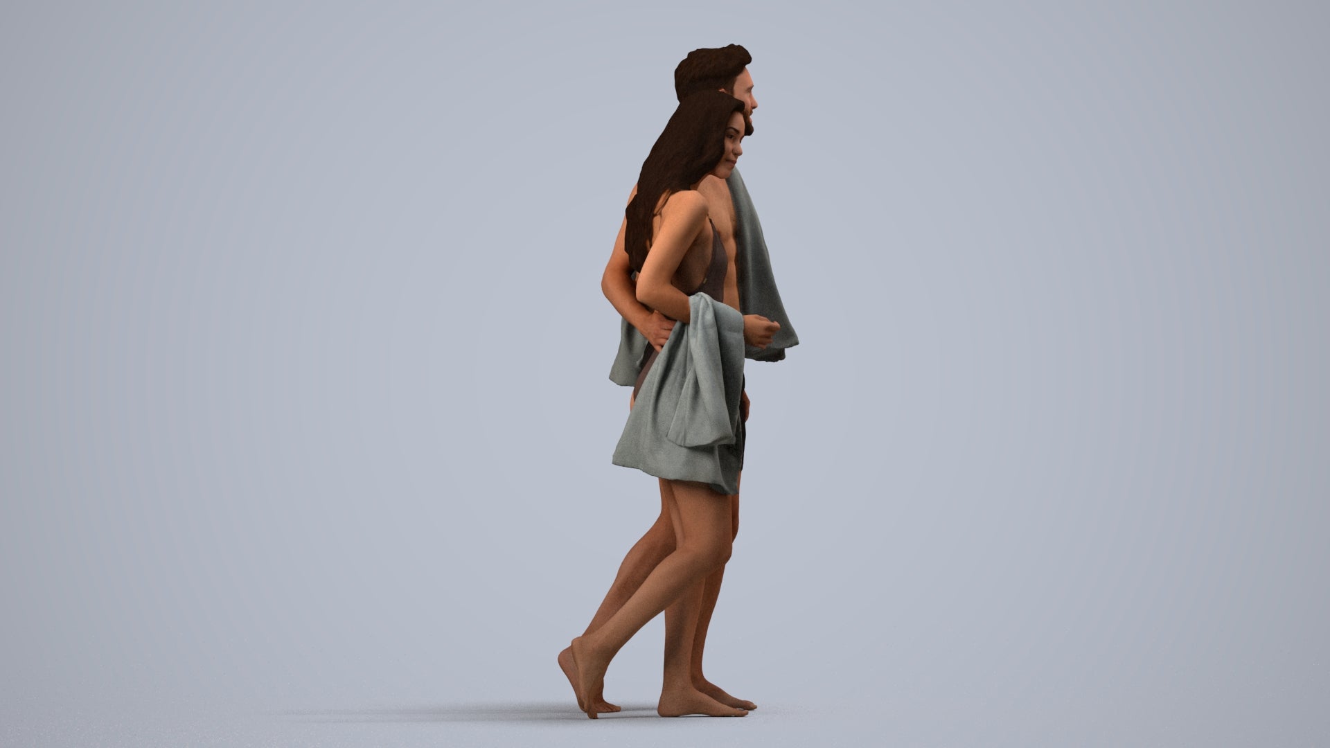 3D people model woman pool, scanned human for 3ds Max rendering, side view render