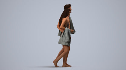 3D people model woman pool, scanned human for 3ds Max rendering, side view render